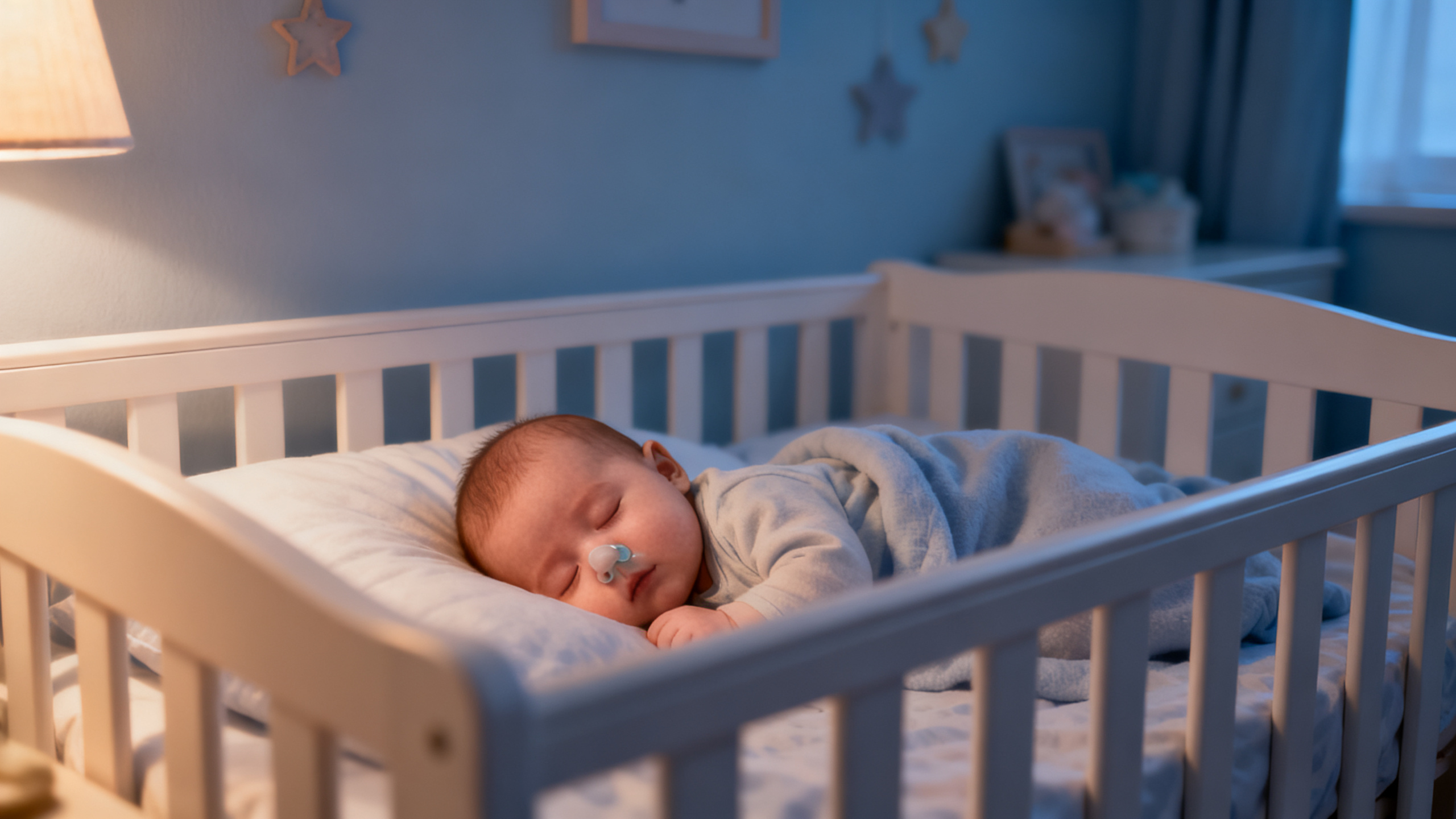 Bébé qui dort paisiblement dans son lit après un lavage de nez du soir