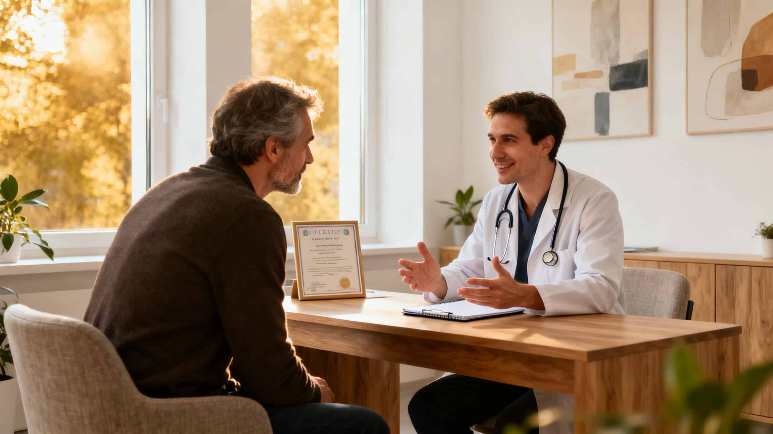 Patient en consultation chez un médecin généraliste pour un rhume persistant ou une allergie au pollen