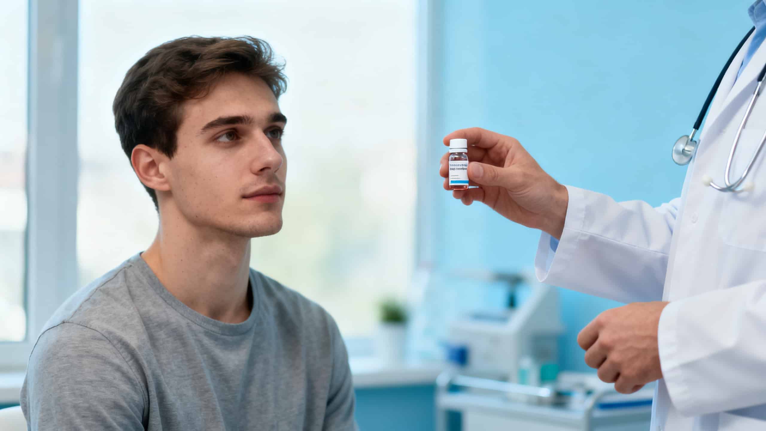 Patient en consultation chez allergologue recevant une désensibilisation au pollen