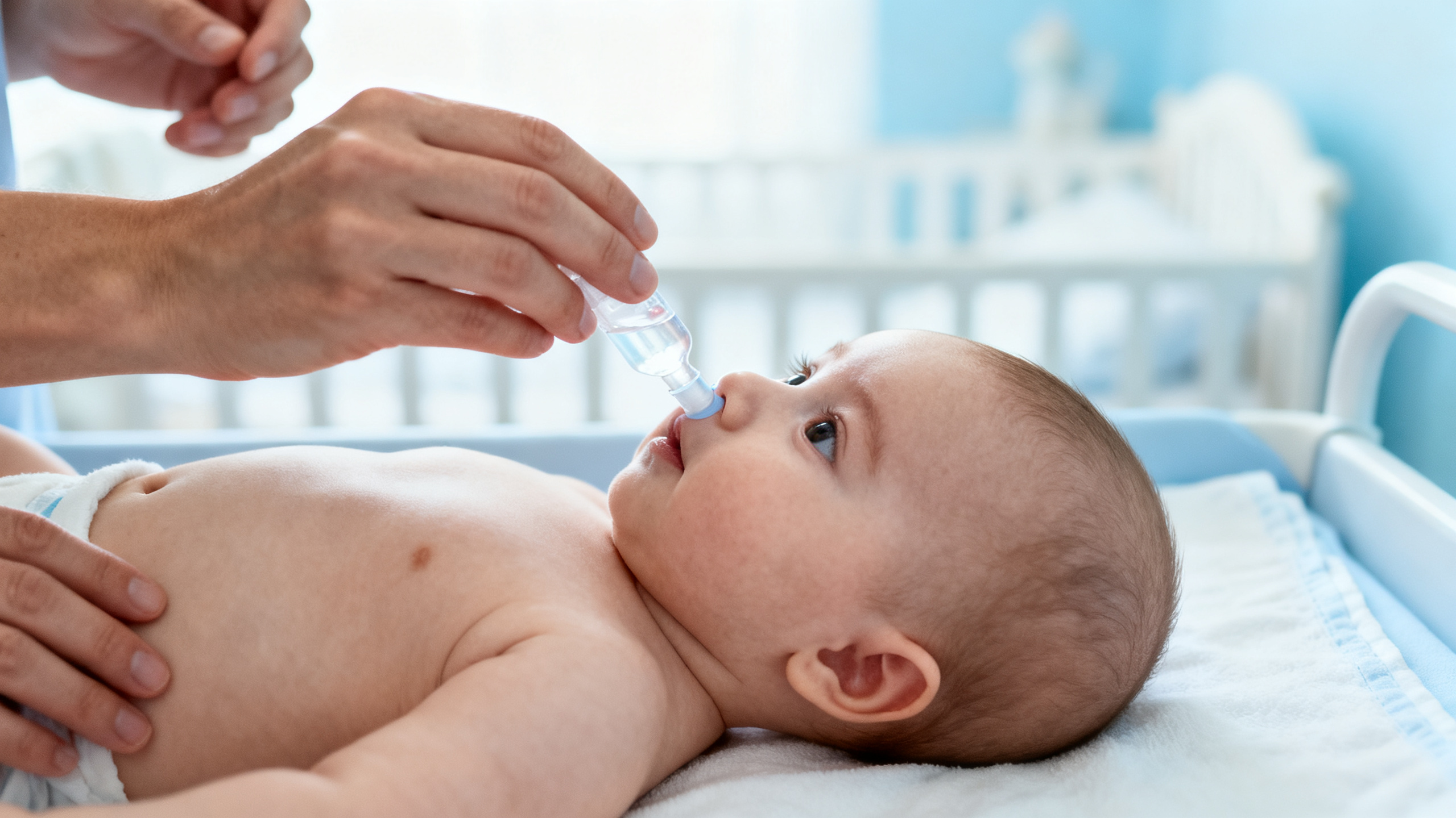 Technique de lavage nasal pour nourrisson fiévreux - position de la tête sur le côté