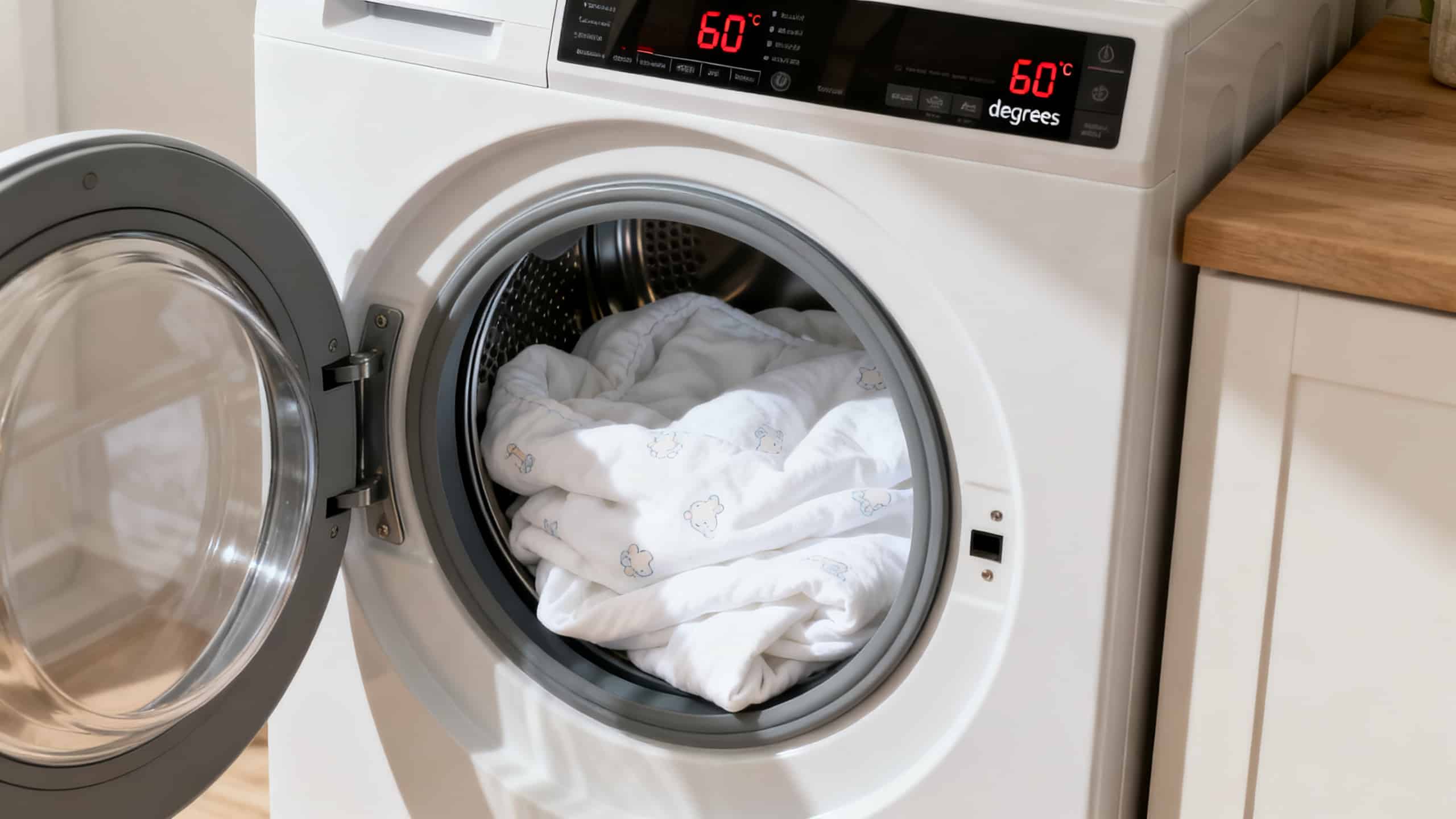 Lavage de la literie de bébé à 60 degrés dans une machine moderne