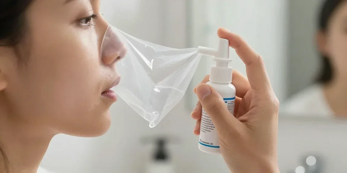 Adulte utilisant un spray salin pour le lavage de nez dans le cadre du traitement de la rhinite allergique