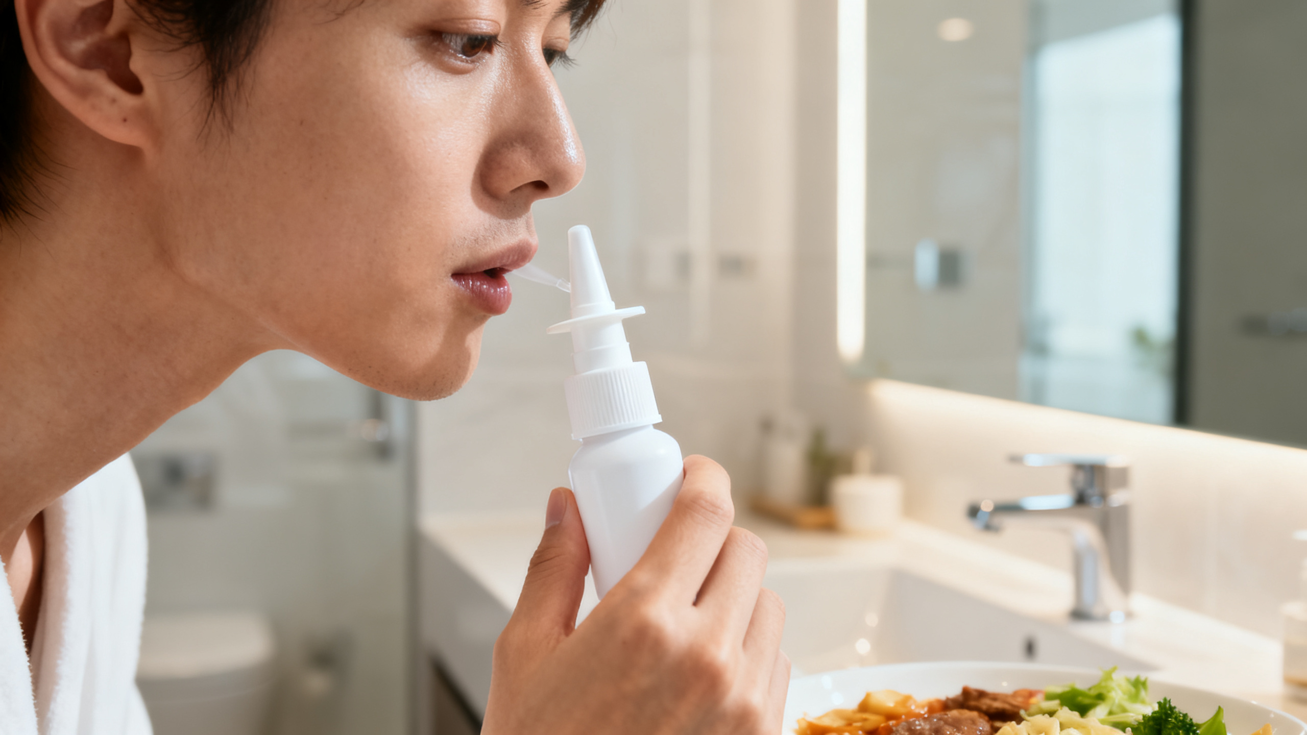 Lavage de nez préventif avant un repas pour prévenir la rhinite gustative