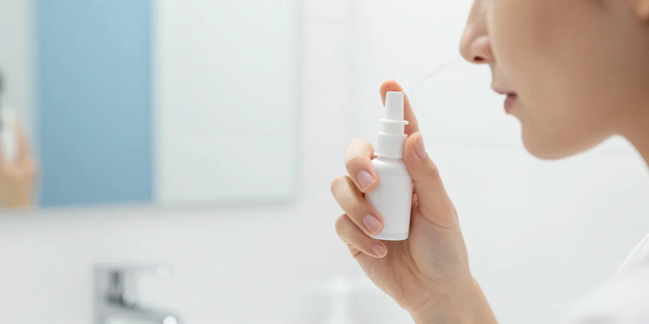 Adulte utilisant un spray nasal décongestionnant
