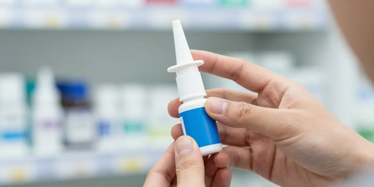 Adulte utilisant un spray nasal décongestionnant