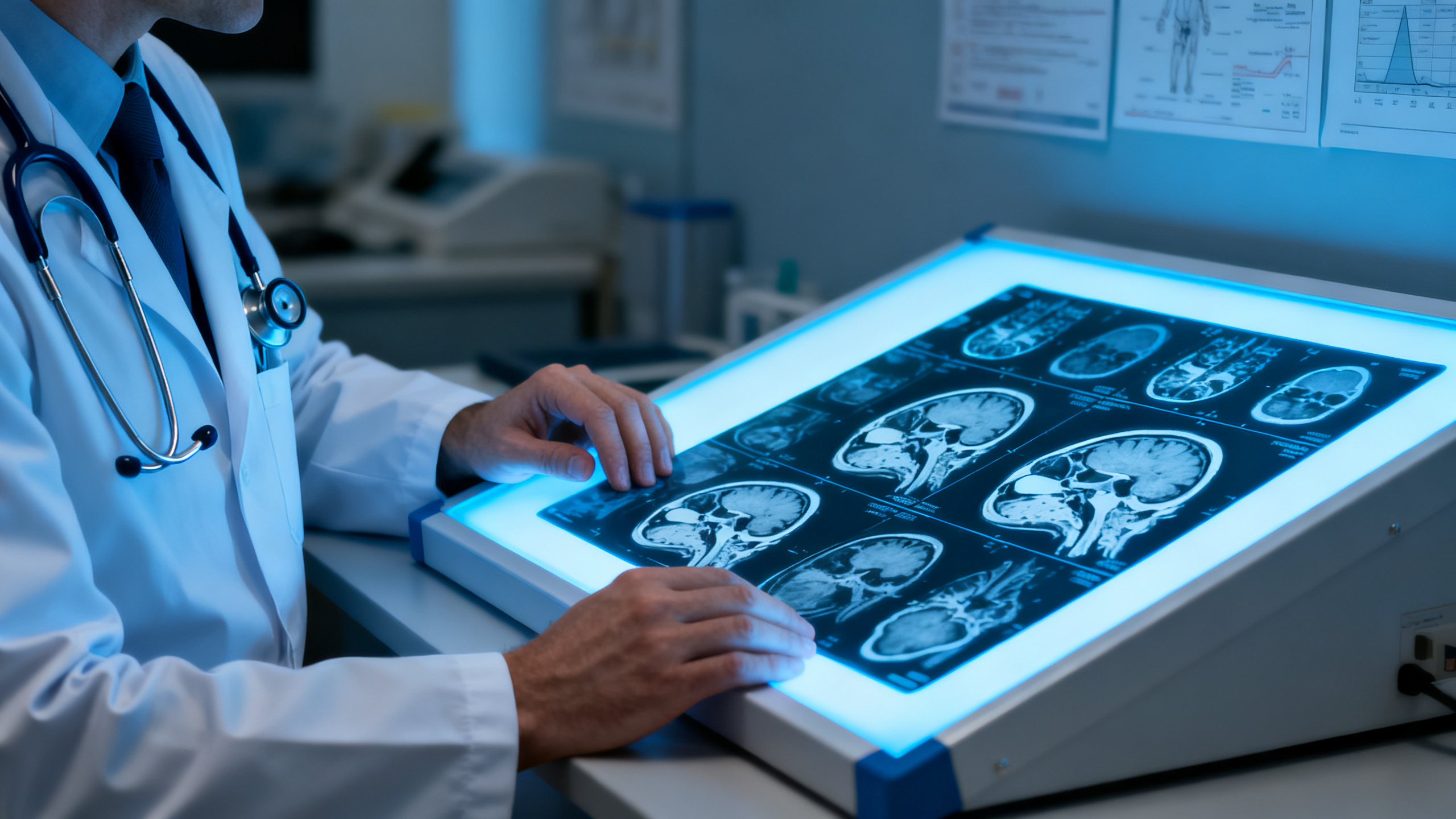 Médecin analysant un scanner des sinus pour diagnostiquer une sinusite sphénoïdale