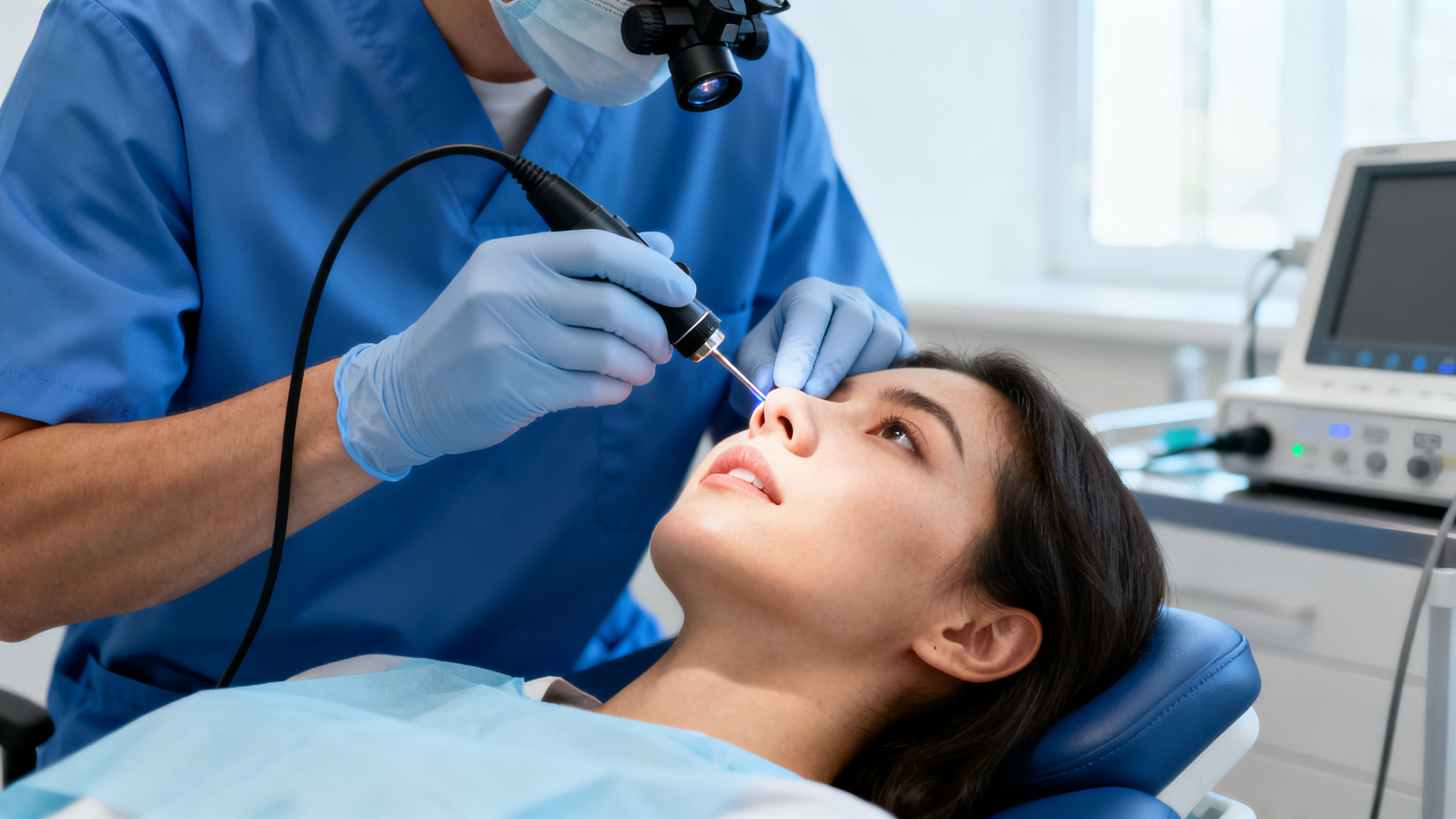 Représentation schématique des fosses nasales avec polypes et inflammation de la muqueuse