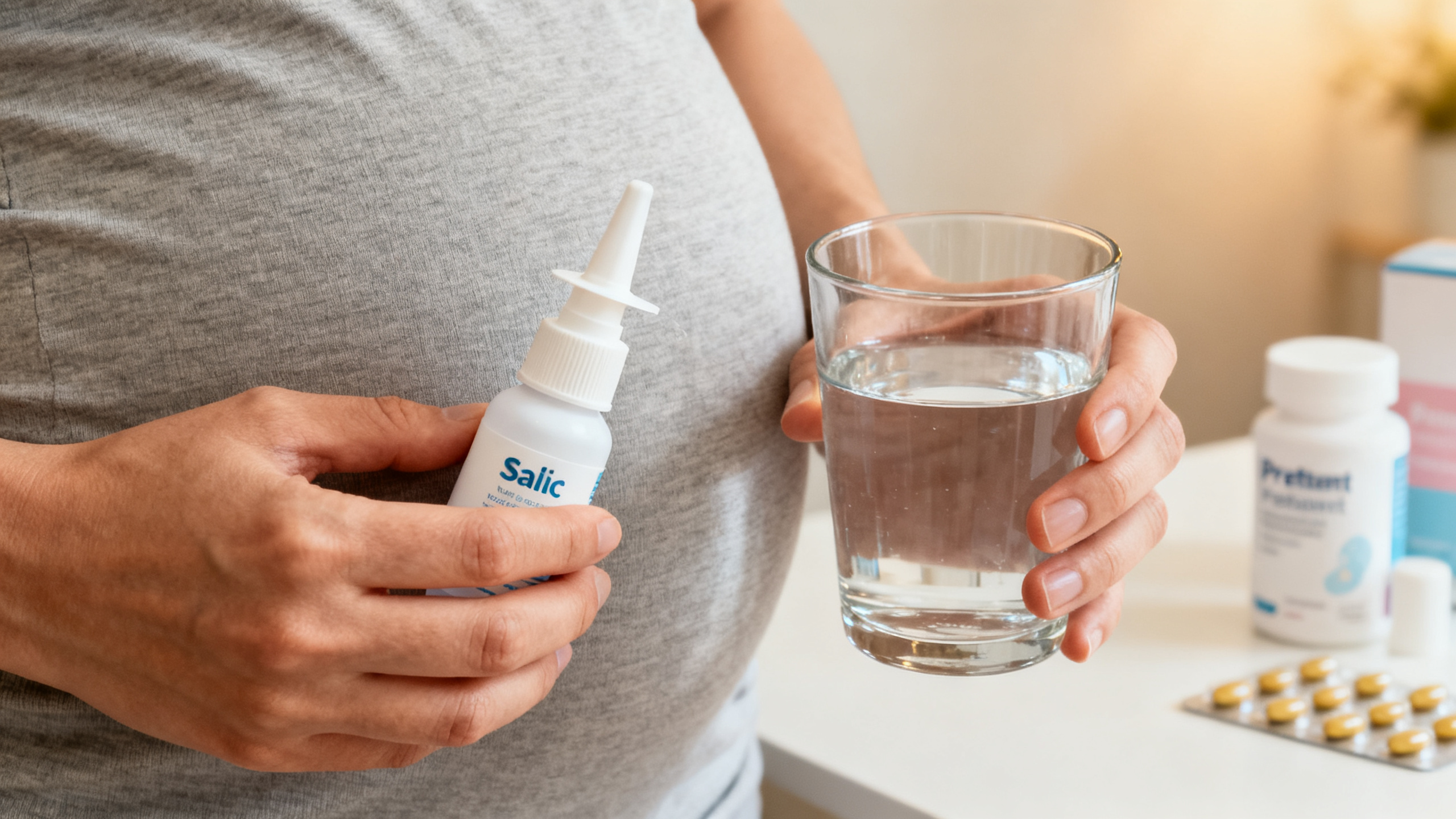 Flacon de sérum physiologique isotonique pour traiter le nez bouché pendant la grossesse
